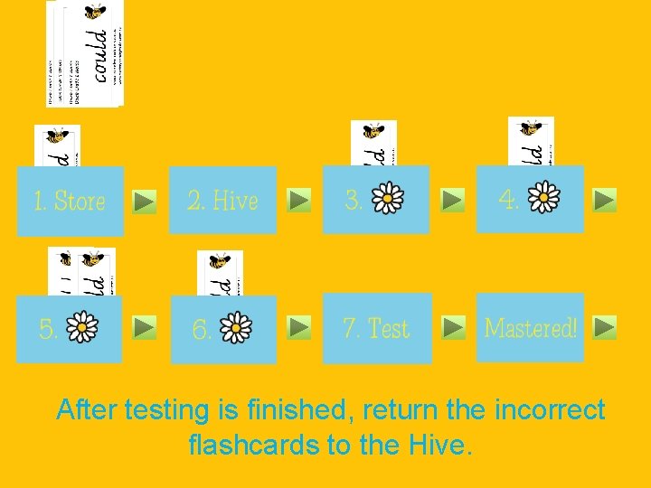 After testing is finished, return the incorrect flashcards to the Hive. 