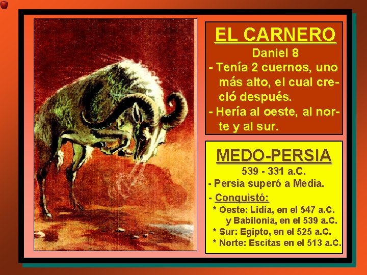 EL CARNERO Daniel 8 - Tenía 2 cuernos, uno más alto, el cual creció