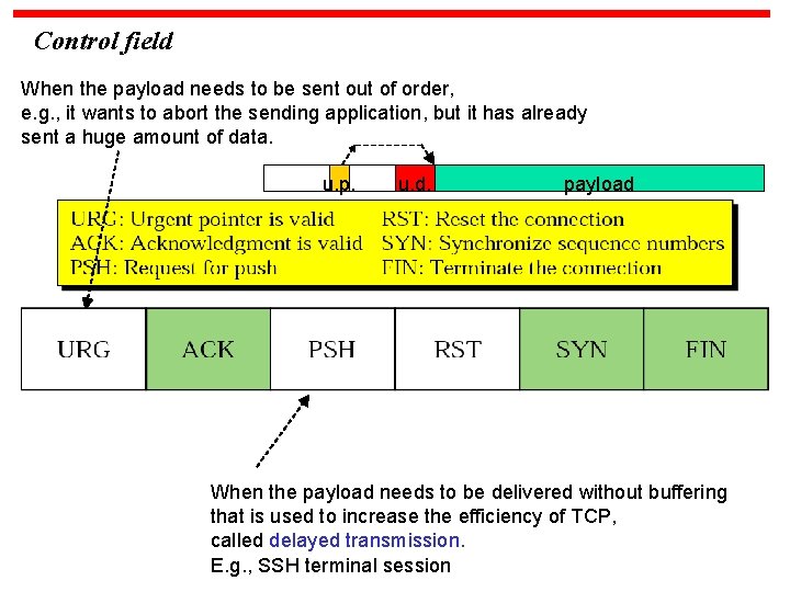 Control field When the payload needs to be sent out of order, e. g.