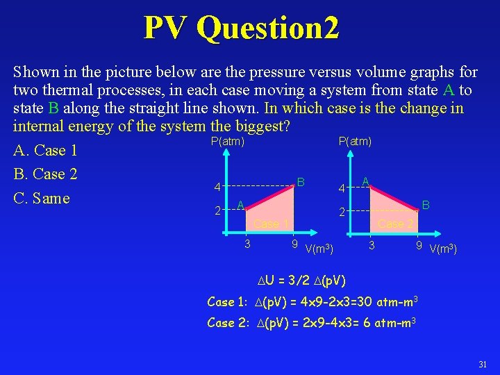 PV Question 2 Shown in the picture below are the pressure versus volume graphs