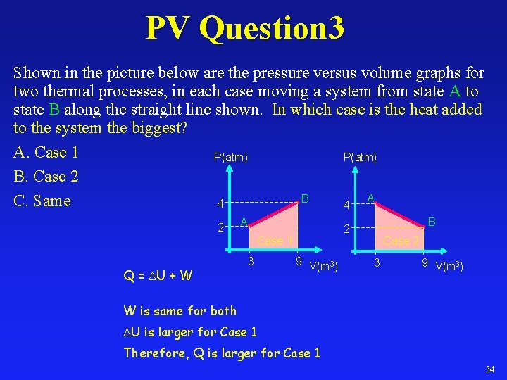 PV Question 3 Shown in the picture below are the pressure versus volume graphs