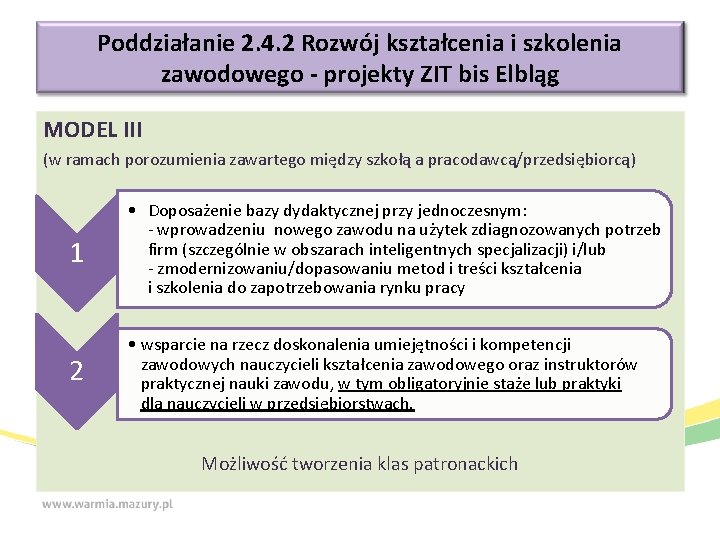 Poddziałanie 2. 4. 2 Rozwój kształcenia i szkolenia zawodowego - projekty ZIT bis Elbląg