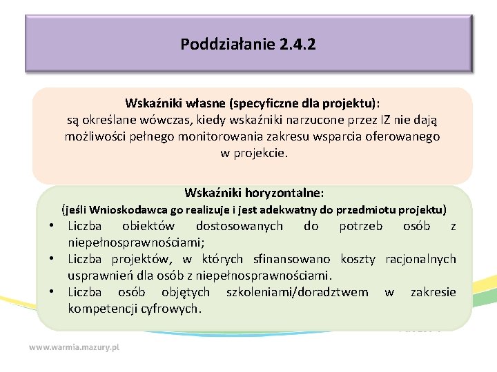 Poddziałanie 2. 4. 2 Wskaźniki własne (specyficzne dla projektu): są określane wówczas, kiedy wskaźniki