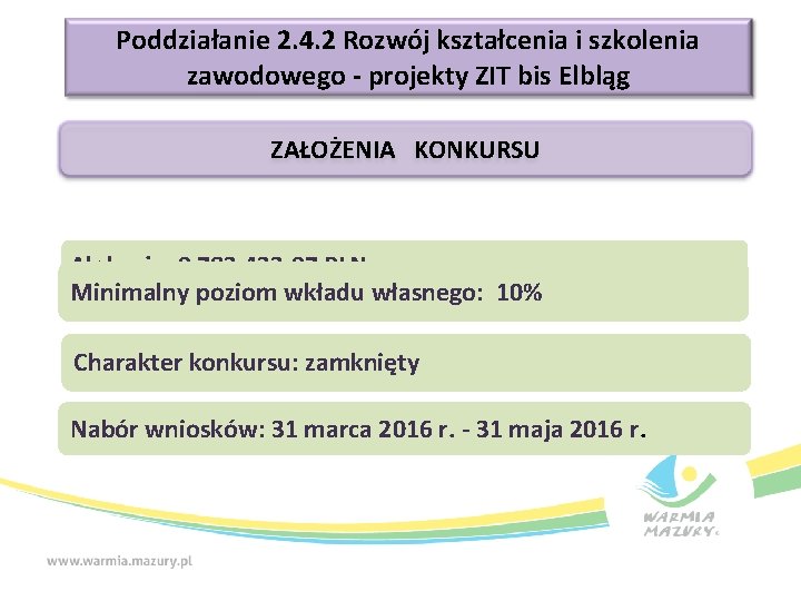 Poddziałanie 2. 4. 2 Rozwój kształcenia i szkolenia zawodowego - projekty ZIT bis Elbląg