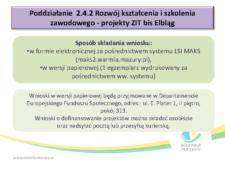 Poddziałanie 2. 4. 2 Rozwój kształcenia i szkolenia zawodowego - projekty ZIT bis Elbląg