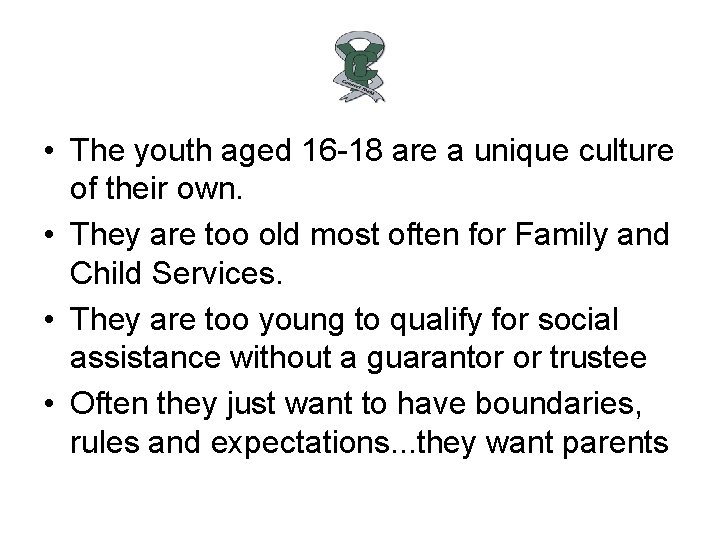  • The youth aged 16 -18 are a unique culture of their own.