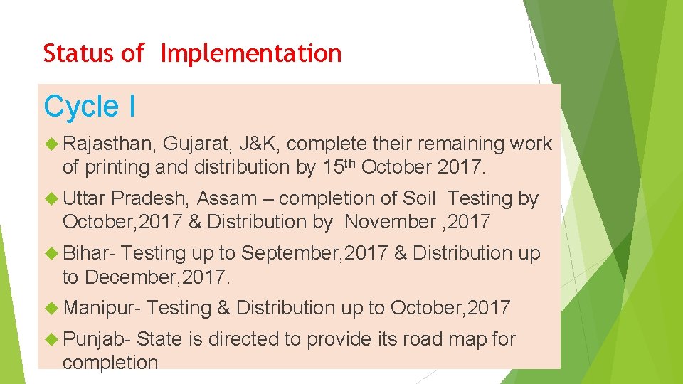 Status of Implementation Cycle I Rajasthan, Gujarat, J&K, complete their remaining work of printing