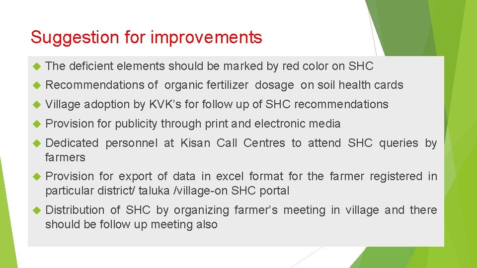 Suggestion for improvements The deficient elements should be marked by red color on SHC