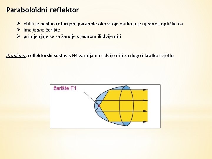 Paraboloidni reflektor Ø oblik je nastao rotacijom parabole oko svoje osi koja je ujedno