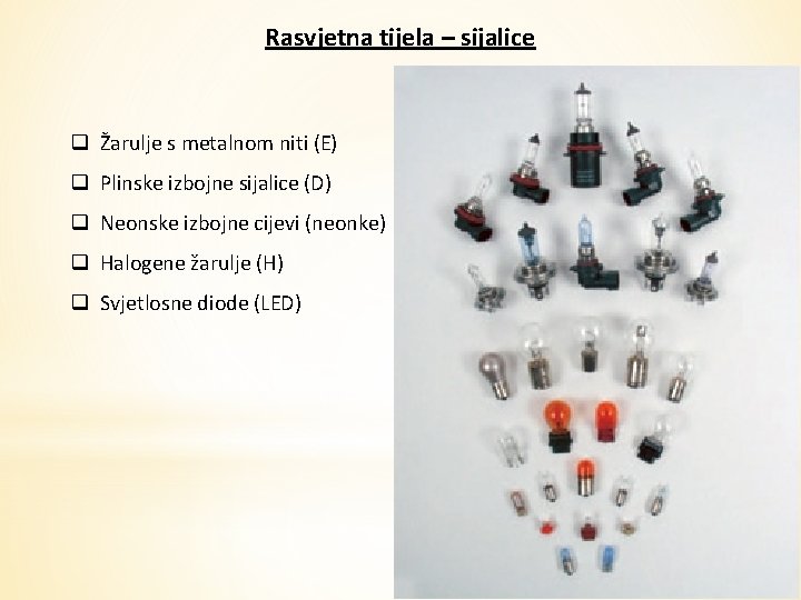 Rasvjetna tijela – sijalice q Žarulje s metalnom niti (E) q Plinske izbojne sijalice