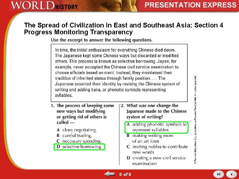 The Spread of Civilization in East and Southeast Asia: Section 4 Progress Monitoring Transparency