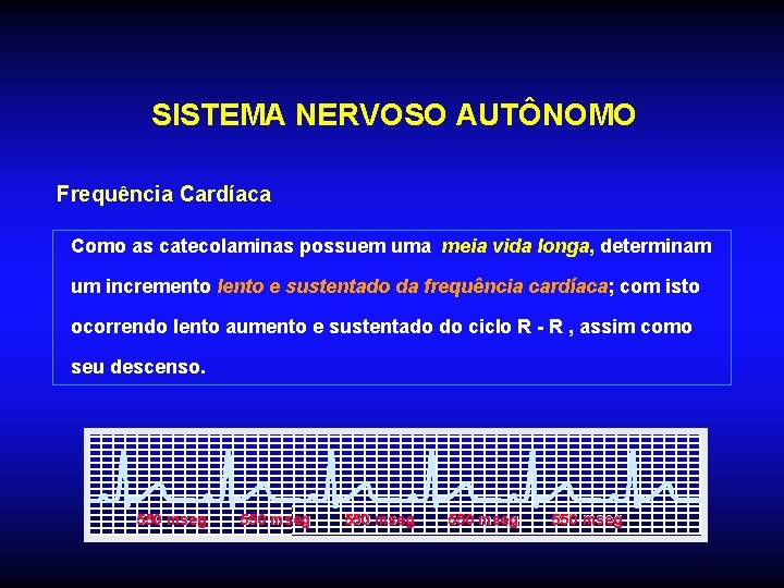 SISTEMA NERVOSO AUTÔNOMO Frequência Cardíaca Como as catecolaminas possuem uma meia vida longa, determinam