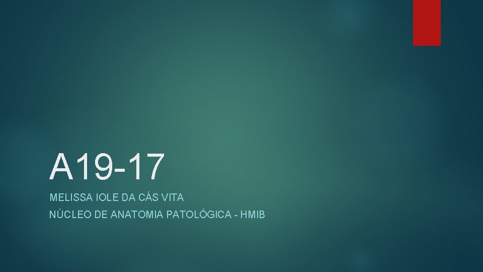 A 19 -17 MELISSA IOLE DA CÁS VITA NÚCLEO DE ANATOMIA PATOLÓGICA - HMIB