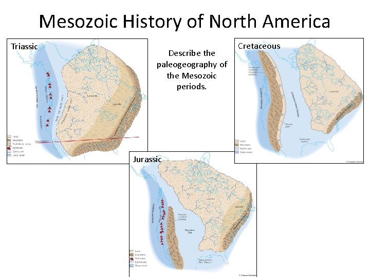 Mesozoic History of North America Triassic Describe the paleogeography of the Mesozoic periods. Jurassic