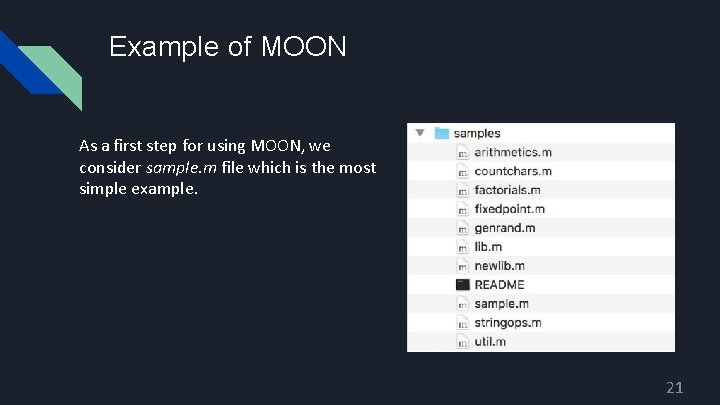 Example of MOON As a first step for using MOON, we consider sample. m