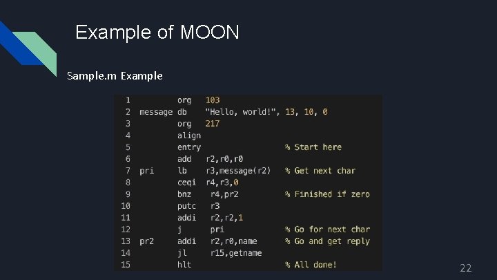 Example of MOON Sample. m Example 22 