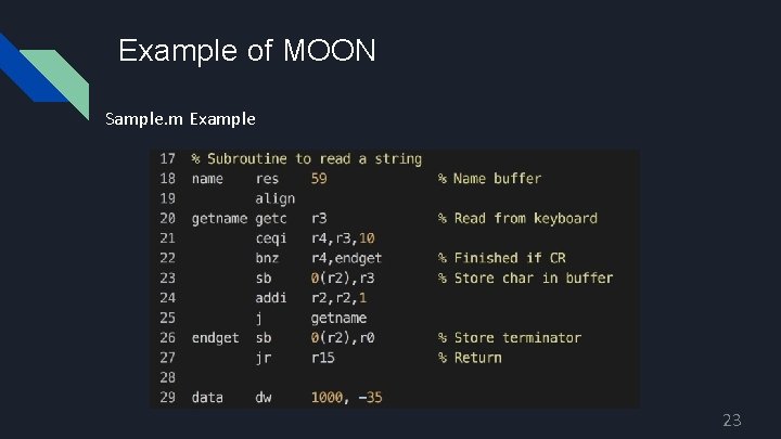 Example of MOON Sample. m Example 23 