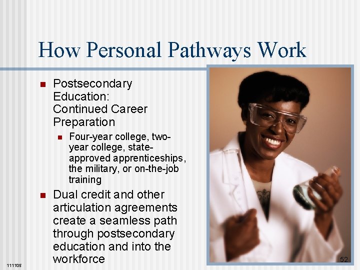 How Personal Pathways Work n Postsecondary Education: Continued Career Preparation n n 111105 Four-year