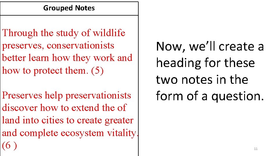 Grouped Notes Through the study of wildlife preserves, conservationists better learn how they work