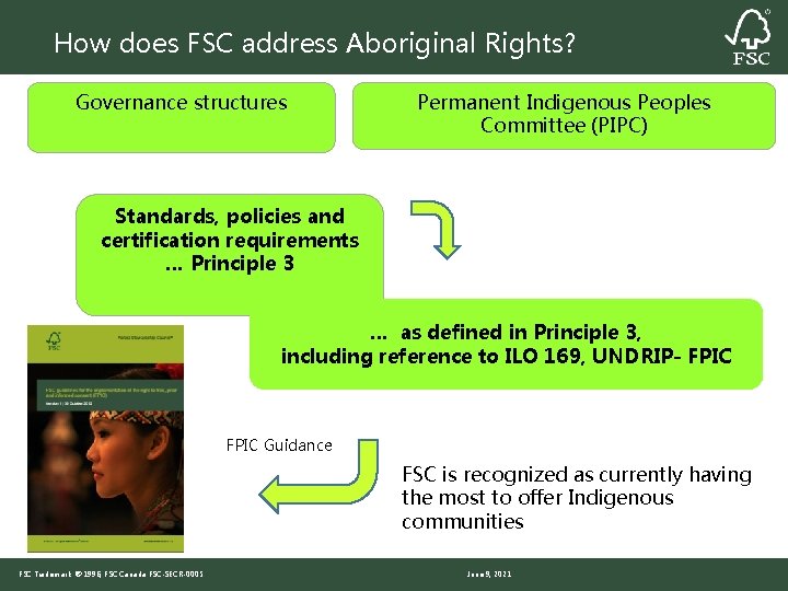 How does FSC address Aboriginal Rights? Governance structures Permanent Indigenous Peoples Committee (PIPC) Standards,