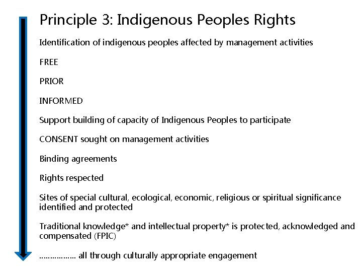 Principle 3: Indigenous Peoples Rights Identification of indigenous peoples affected by management activities FREE