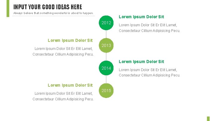 INPUT YOUR GOOD IDEAS HERE Always believe that something wonderful is about to happen.