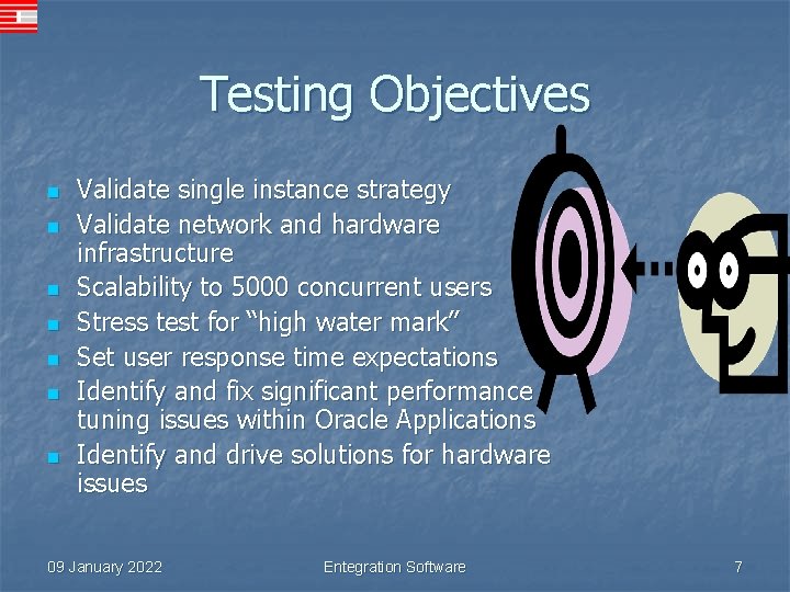 Testing Objectives n n n n Validate single instance strategy Validate network and hardware