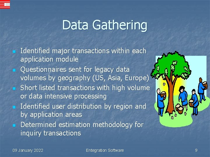 Data Gathering n n n Identified major transactions within each application module Questionnaires sent