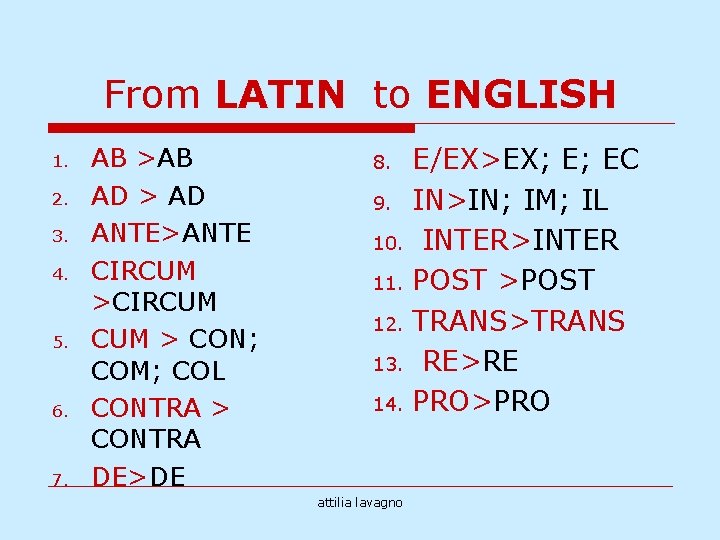 From LATIN to ENGLISH 1. 2. 3. 4. 5. 6. 7. AB >AB AD
