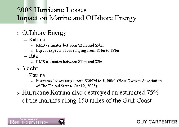 2005 Hurricane Losses Impact on Marine and Offshore Energy Ø Offshore Energy – Katrina