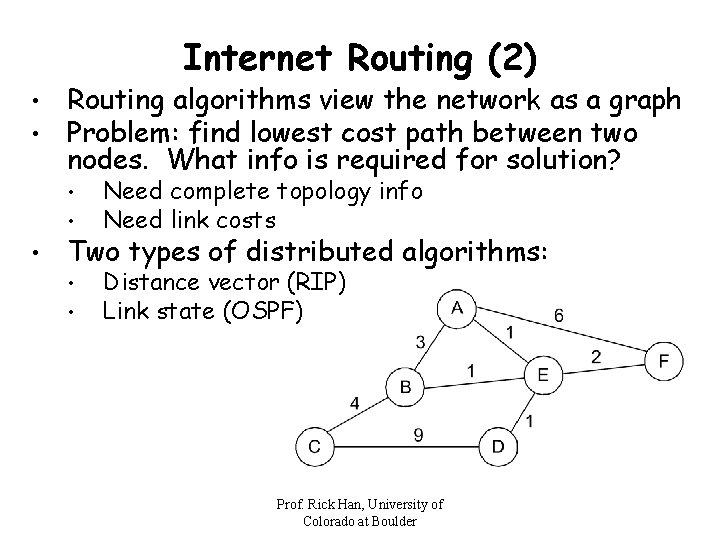 Internet Routing (2) • • • Routing algorithms view the network as a graph