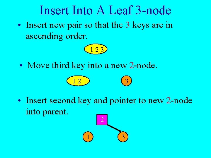 Insert Into A Leaf 3 -node • Insert new pair so that the 3