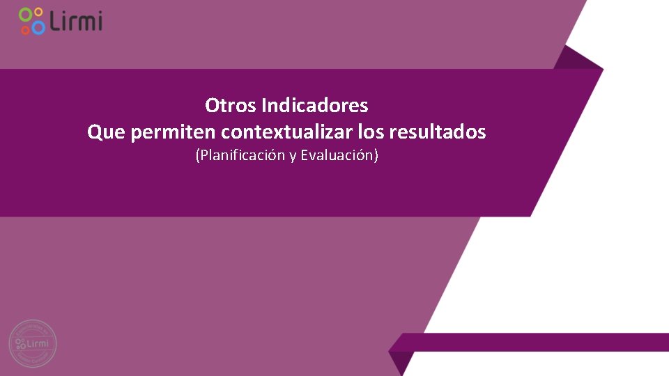 Otros Indicadores Que permiten contextualizar los resultados (Planificación y Evaluación) 