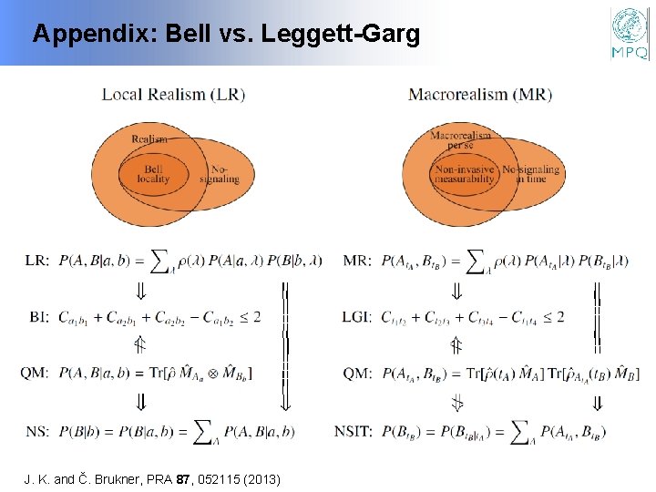 Appendix: Bell vs. Leggett-Garg J. K. and Č. Brukner, PRA 87, 052115 (2013) 