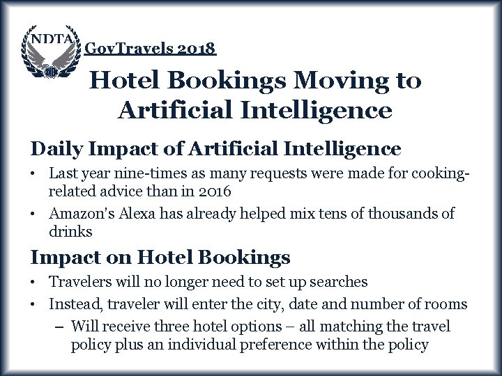 Gov. Travels 2018 Hotel Bookings Moving to Artificial Intelligence Daily Impact of Artificial Intelligence