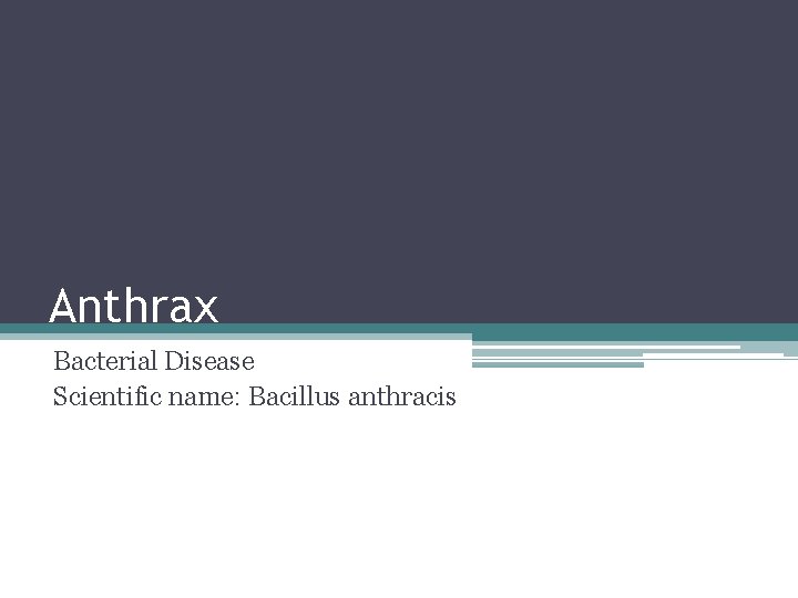 Anthrax Bacterial Disease Scientific name: Bacillus anthracis 