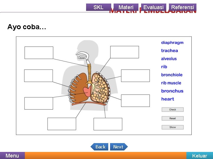 SKL Materi Evaluasi Referensi MATERI PEMBELAJARAN Ayo coba… Back Menu Next Keluar 