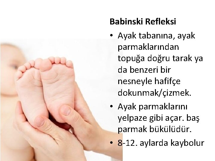 Babinski Refleksi • Ayak tabanına, ayak parmaklarından topuğa doğru tarak ya da benzeri bir