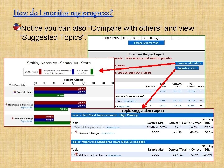 How do I monitor my progress? Notice you can also “Compare with others” and