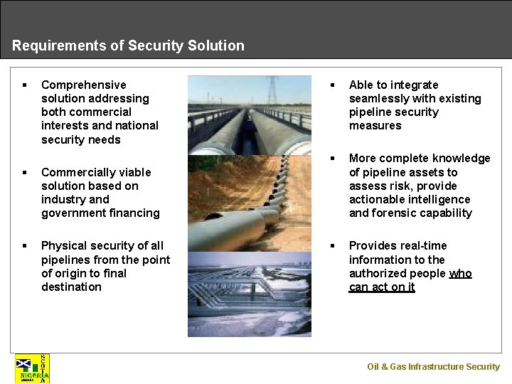 Requirements of Security Solution § Comprehensive solution addressing both commercial interests and national security