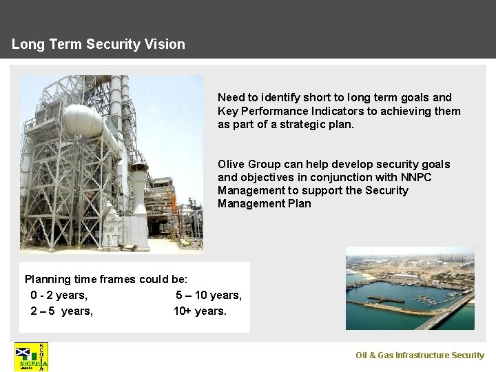 Long Term Security Vision Need to identify short to long term goals and Key