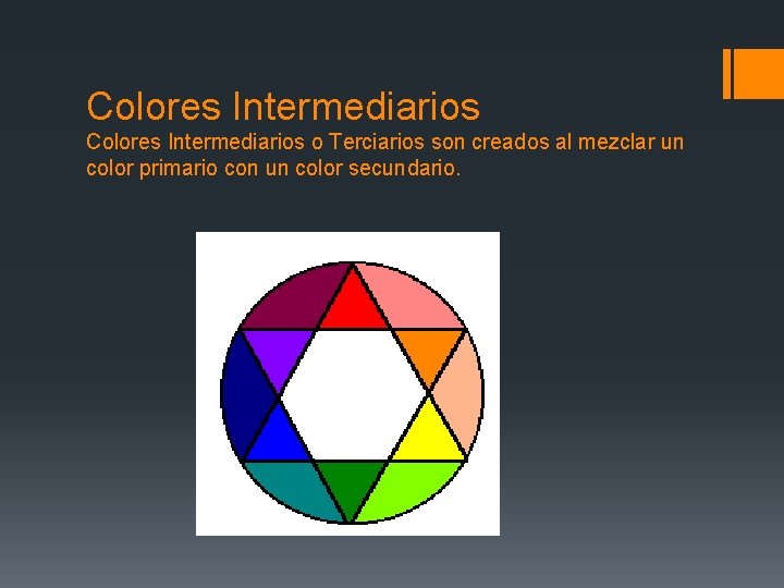 Colores Intermediarios o Terciarios son creados al mezclar un color primario con un color