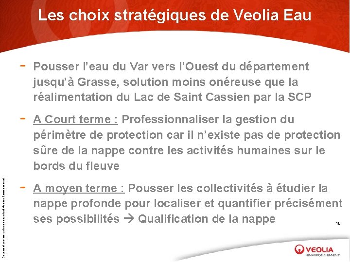 Document commercial non contractuel –Veolia Environnement Les choix stratégiques de Veolia Eau - Pousser