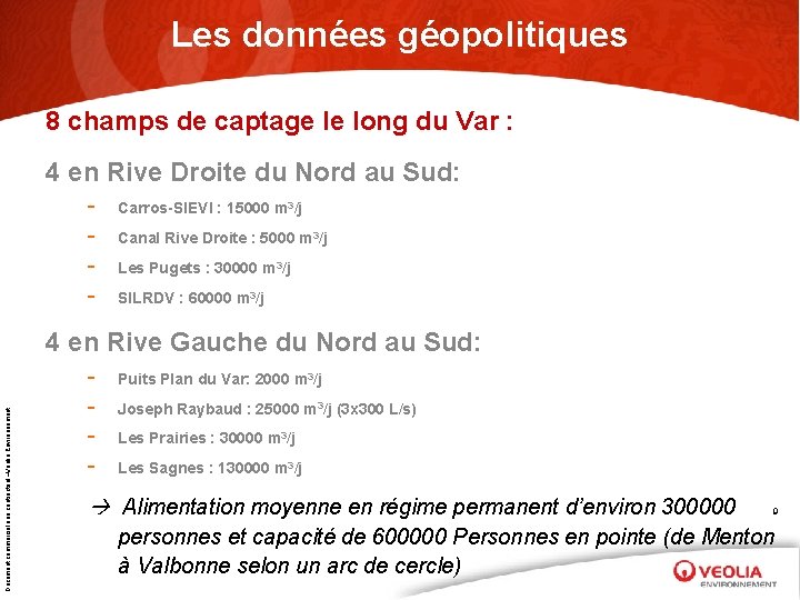 Les données géopolitiques 8 champs de captage le long du Var : 4 en