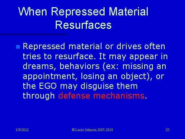 When Repressed Material Resurfaces n Repressed material or drives often tries to resurface. It