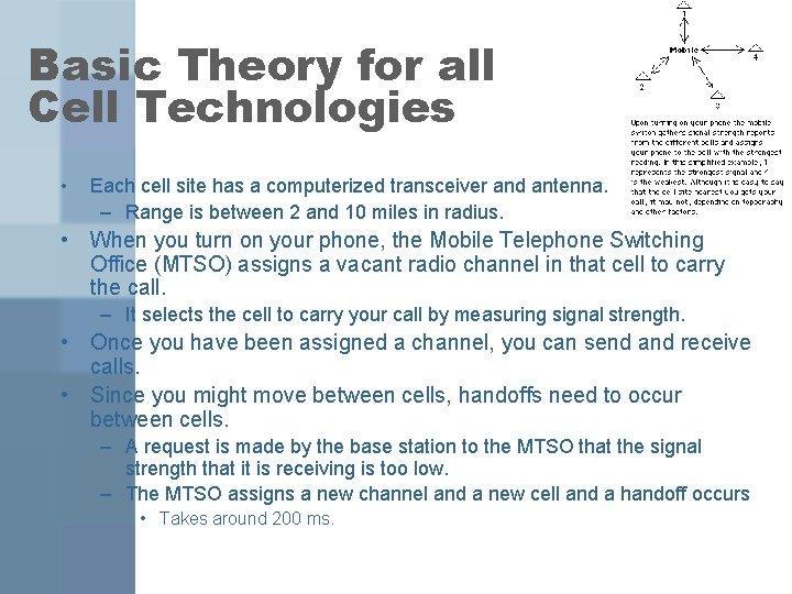 Basic Theory for all Cell Technologies • Each cell site has a computerized transceiver