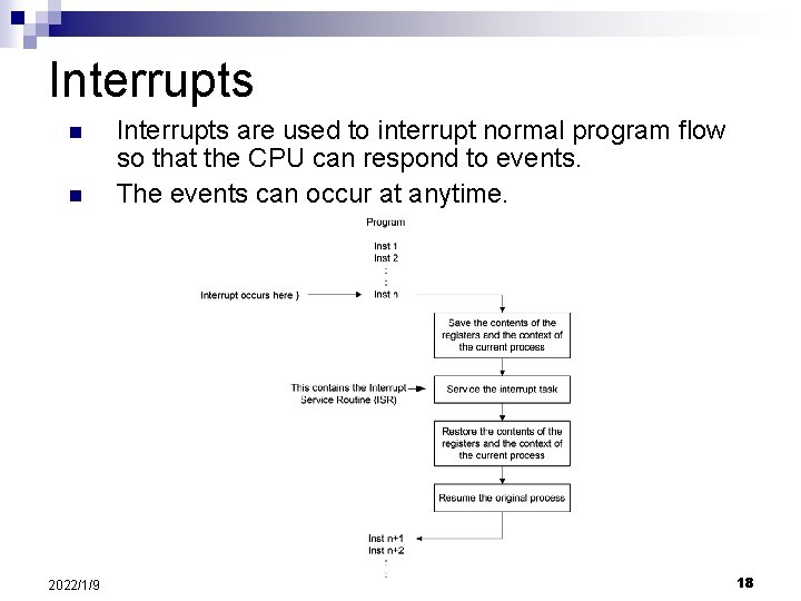 Interrupts n n 2022/1/9 Interrupts are used to interrupt normal program flow so that