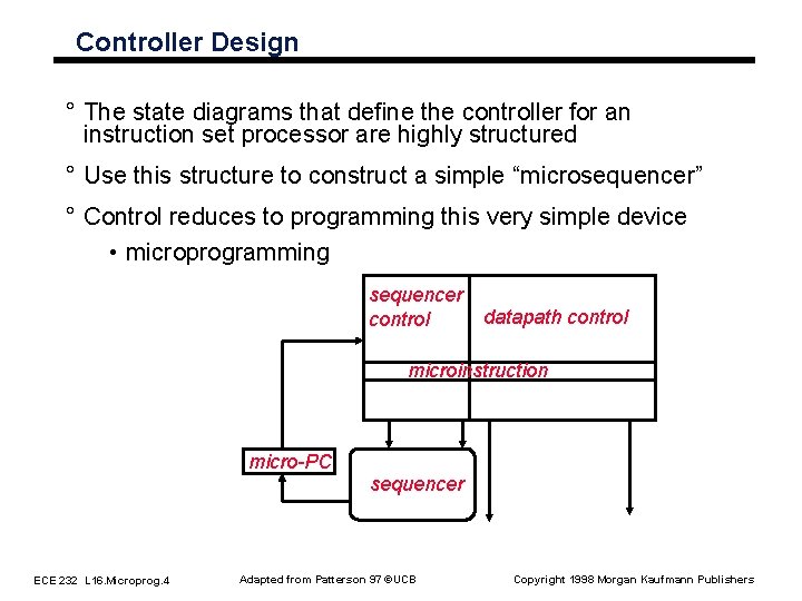 Controller Design ° The state diagrams that define the controller for an instruction set