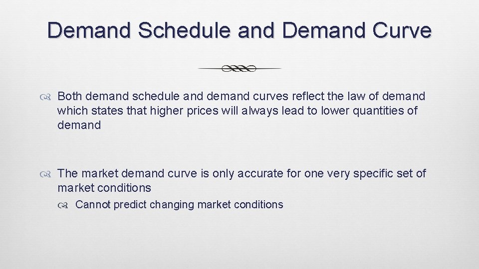 Demand Schedule and Demand Curve Both demand schedule and demand curves reflect the law