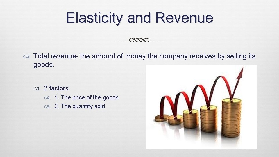 Elasticity and Revenue Total revenue- the amount of money the company receives by selling